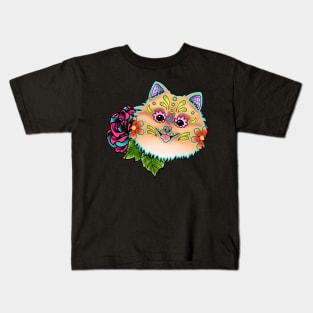 Pomeranian - Day of the Dead Sugar Skull Dog Kids T-Shirt